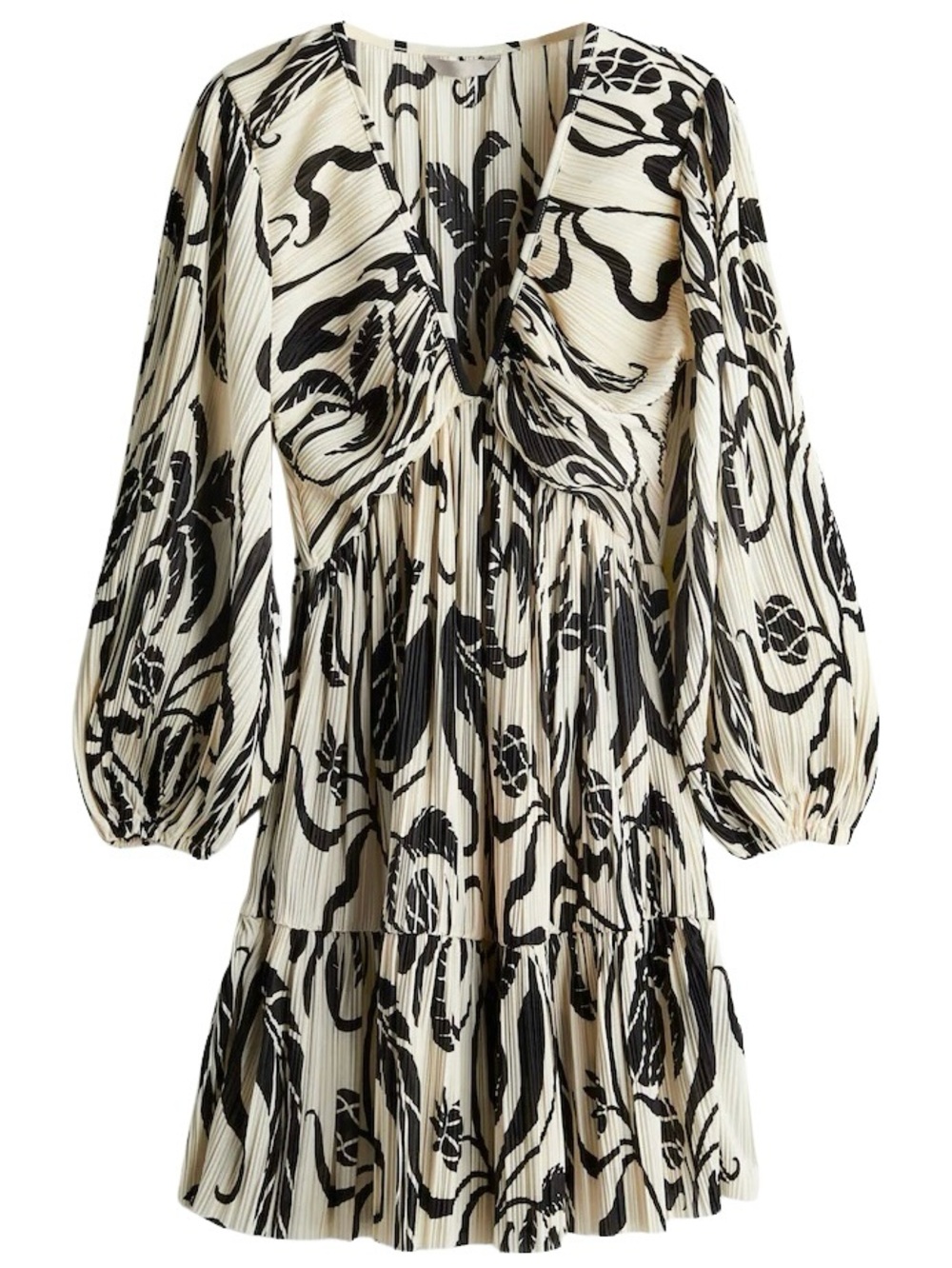 H&M Small Black and Cream Plissé Dress